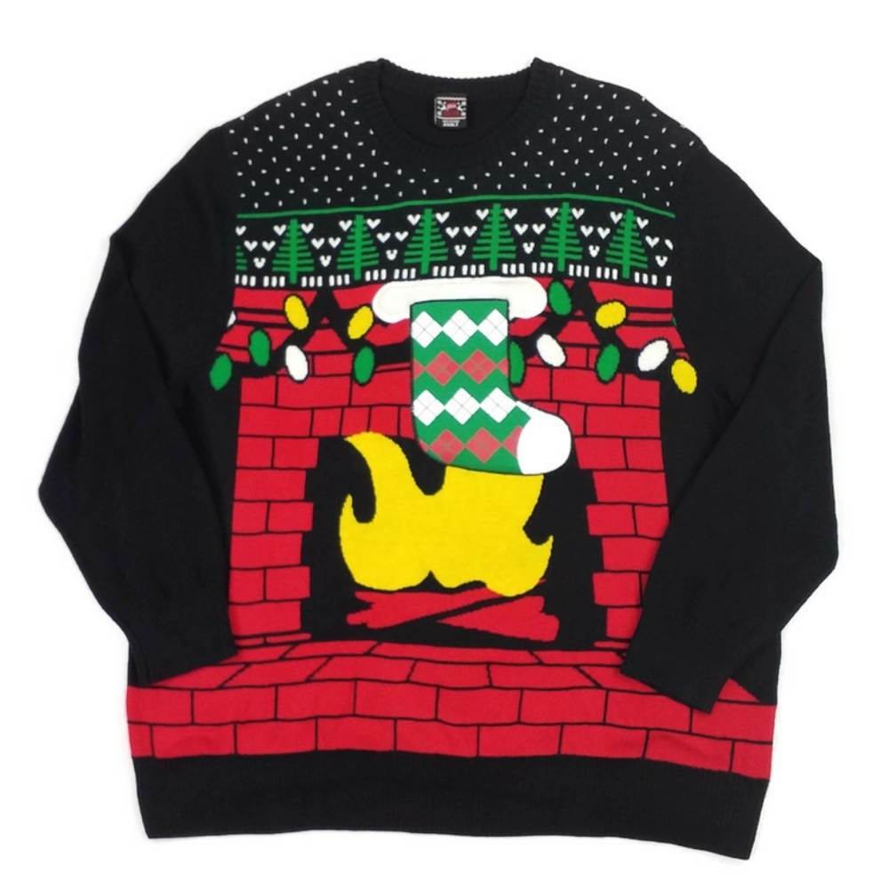 Well Worn Multicolor Fireplace Stocking Ugly Christmas Sweater Big Mens XXXLT